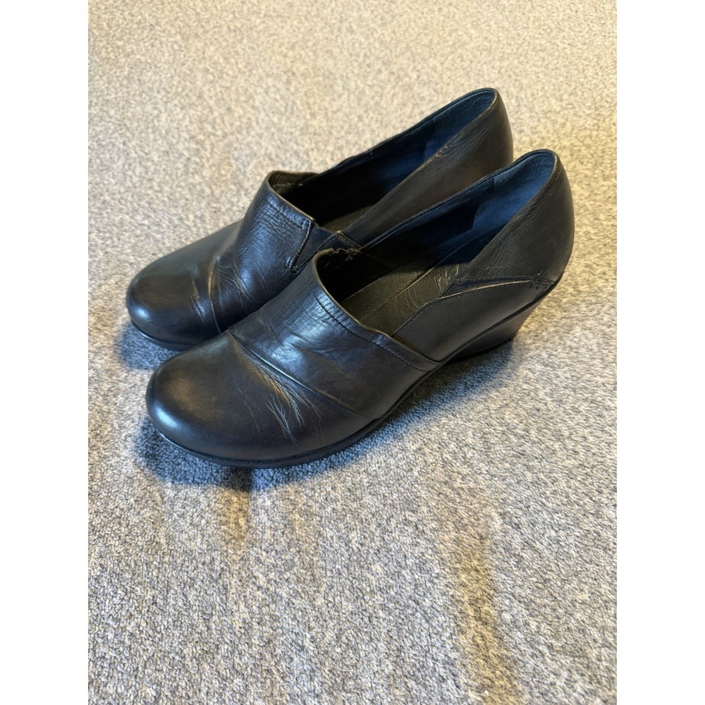 Dansko Shoe Wedge Rosaline Leather Slip On Heels Dress Black Women's EU Size 42